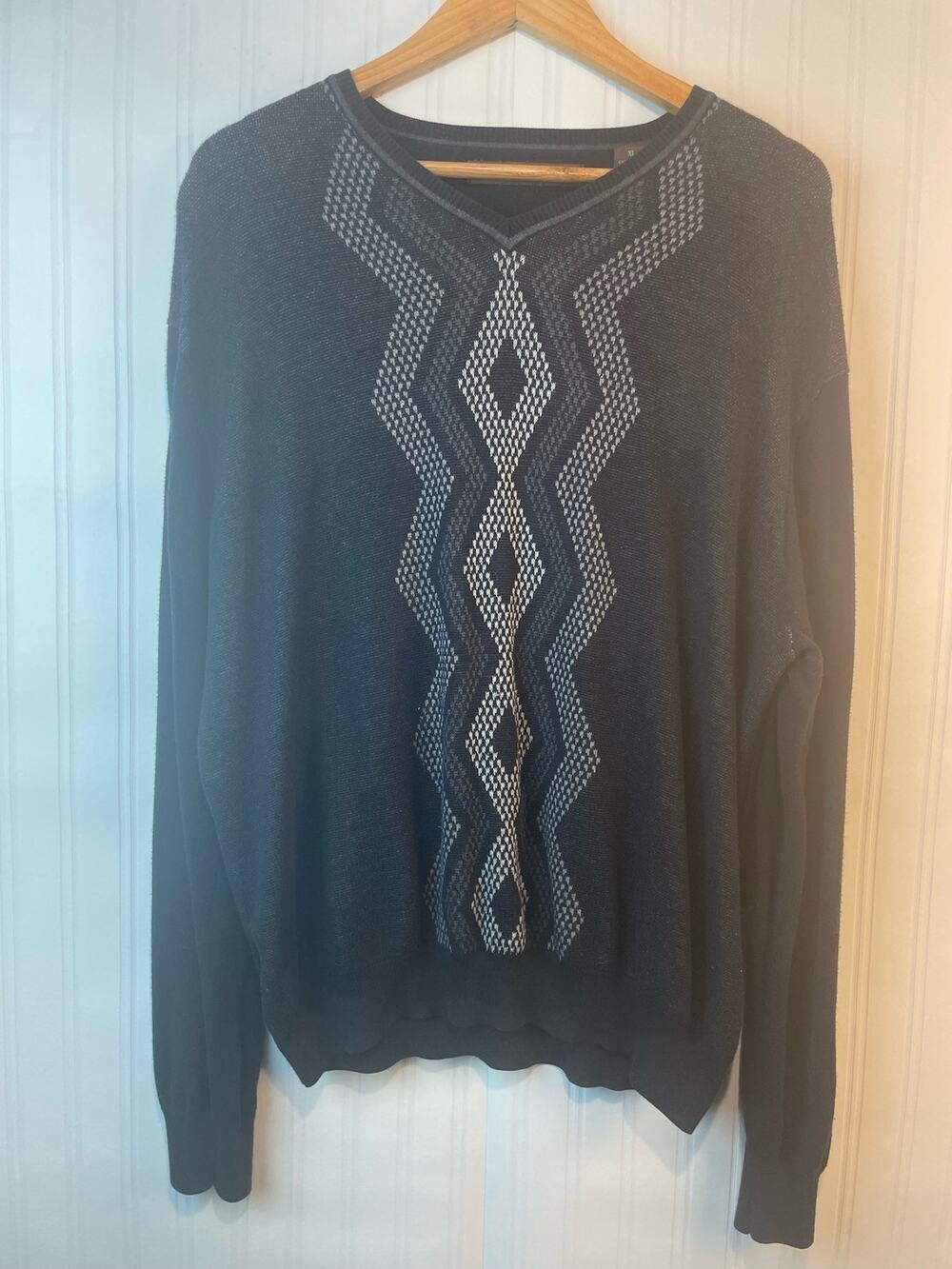 Perry Ellis V-Neck Sweater 60% cotton Diamond Argyle Print Mens XL